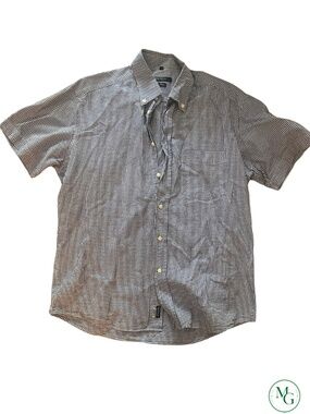 McNeal Pure Cotton Gingham Button Down Short Sleeve Shirt Blue White Large